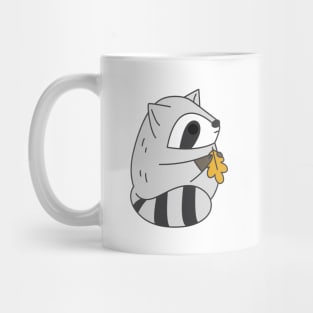 Cute fat raccoon holding an oak leaf Mug